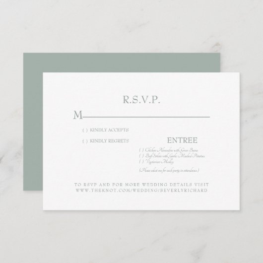 シンプルSage & White Wedding RSVPカード (正面/裏面)
