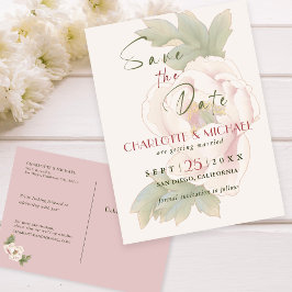 シンプルSave the Date赤面Peonyの結婚 ポストカード