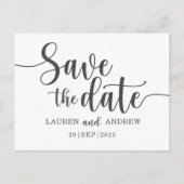 シンプルSave the Date Black & White 結婚's ポストカード (正面)