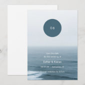 シンプルSave the Date Blue海ビーチ結婚式 セーブザデート (正面/裏面)