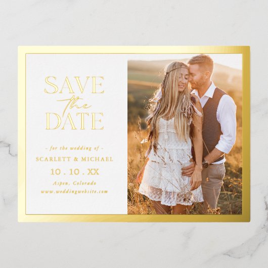 シンプルSave The Date Foil招待状はがき 箔招待状ポストカード (正面)