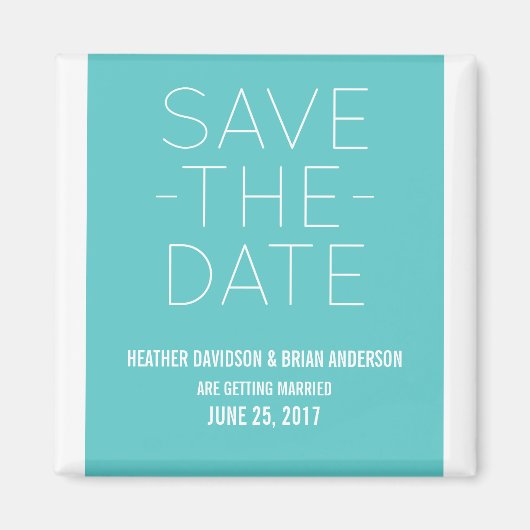 シンプルSave the Date Magnet、ターコイズ マグネット (正面)