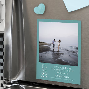 シンプルSave the Date Photoティール（緑がかった色）モダン Magnet