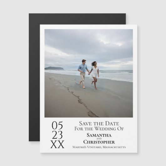 シンプルSave the Date Photo White Magnet (正面/裏面)