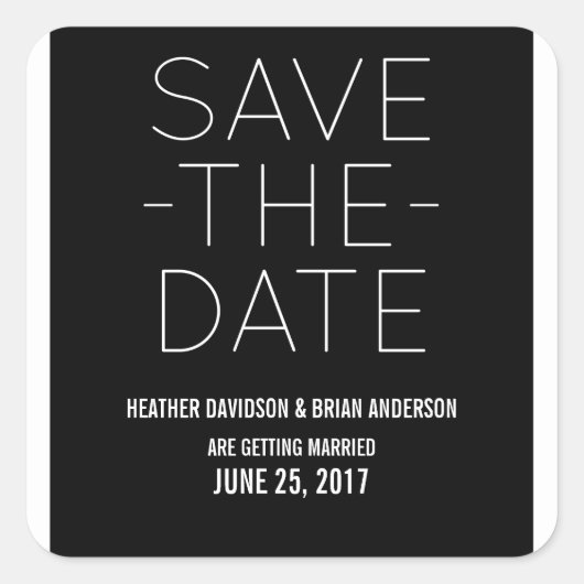 シンプルSave the Date Stickers, Black スクエアシール (正面)