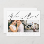 シンプルScriptの写真2つモダンのアドレス変更 インビテーションポストカード (正面/裏面)