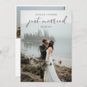 シンプルScriptの結婚フォトたった今結婚しました招待状 サンキューカード (正面/裏面)