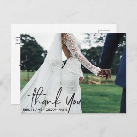 シンプルScriptの結婚写真ありがとう ポストカード (正面/裏面)