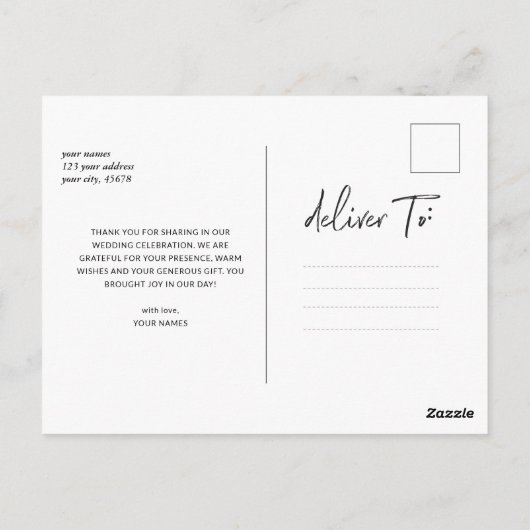 シンプルScriptの結婚写真ありがとう ポストカード (裏面)