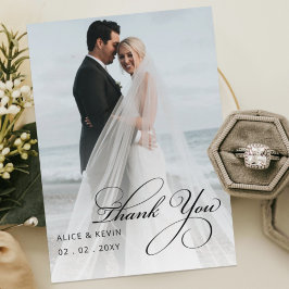シンプルScriptエレガント手書き写真結婚のTh サンキューカード