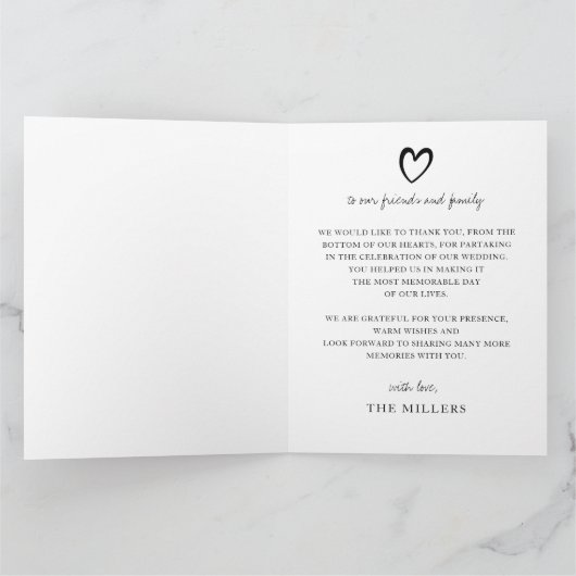 シンプルScriptエレガント手書き写真結婚のTh サンキューカード (内部)