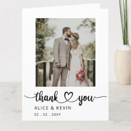 シンプルScriptエレガント手書き写真結婚のTh サンキューカード