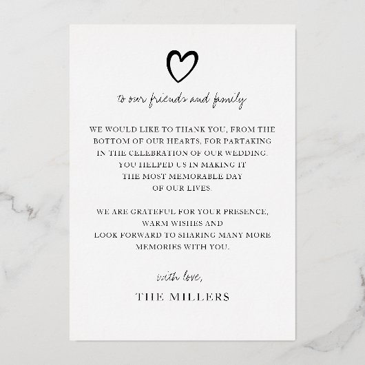 シンプルScriptエレガント手書き写真結婚のTh 箔招待状 (裏面)