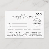 シンプルScriptギフト証明書カード 名刺 (正面)