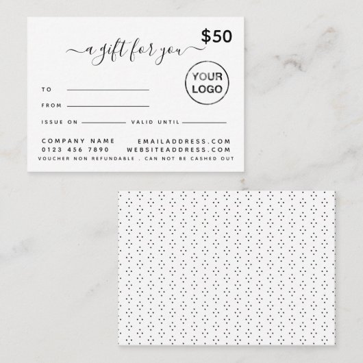 シンプルScriptギフト証明書カード 名刺 (正面/裏面)