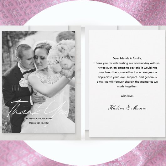 シンプルScriptクラシックの写真結婚のパーソナライズされた数 サンキューカード