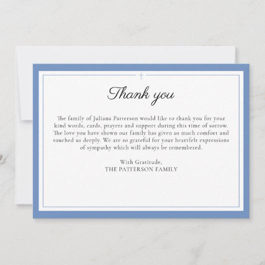 シンプルScriptクロス葬式フォトサンキューカード 招待状 (正面)