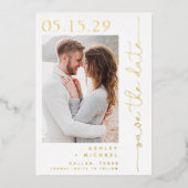 シンプルScriptタイポグラフィ2 Photo Save the Date 箔招待状 (正面)