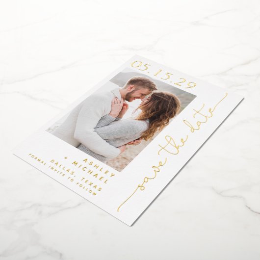シンプルScriptタイポグラフィ2 Photo Save the Date 箔招待状 (回転した状態)