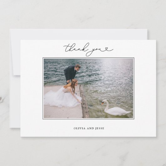 シンプルScriptハートありがとう結婚の写真カード サンキューカード (正面)