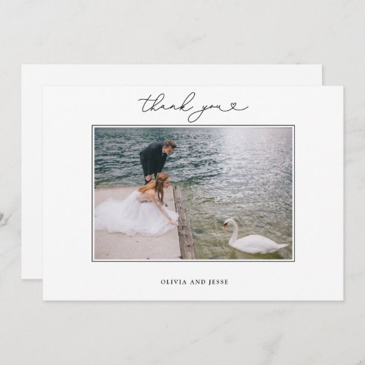 シンプルScriptハートありがとう結婚の写真カード サンキューカード (正面/裏面)