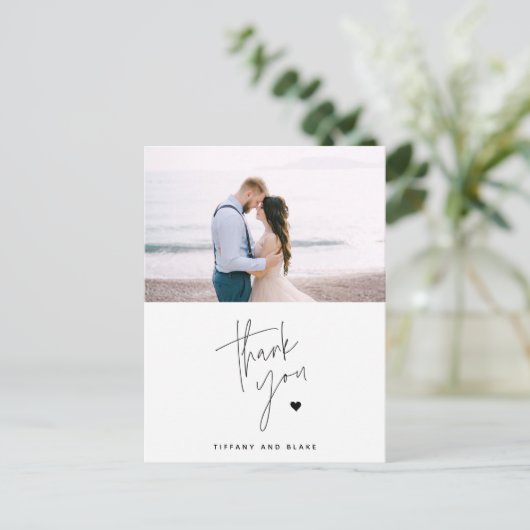 シンプルScriptハート結婚の感謝の写真 ポストカード (スタンド正面)