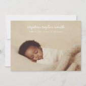 シンプルScriptフルモダンフォトベビー誕生 案内状 (正面)