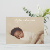 シンプルScriptフルモダンフォトベビー誕生 案内状 (スタンド正面)