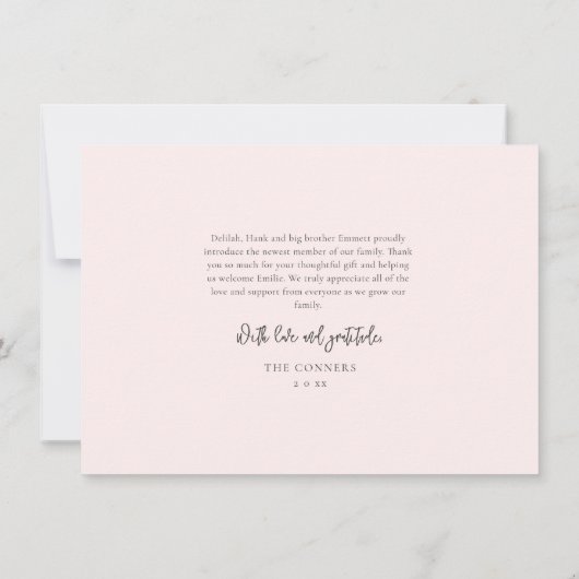 シンプルScriptベビー3フォト誕生Stat サンキューカード (裏面)