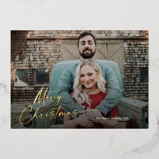 シンプルScriptメリークリスマスフォト 箔シーズンカード (正面)