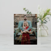 シンプルScriptメリークリスマスフォト 箔シーズンポストカード (立ち正面)