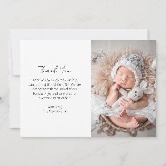 シンプルScriptモダン生まれたばかりの写真エレガント誕生 案内状 (裏面)