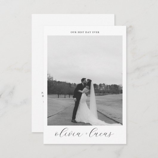 シンプルScriptモダン Photo結婚のサンキューカード サンキューカード (正面/裏面)