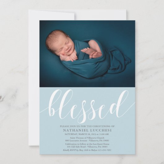 シンプルScript写真賛美の《キリスト教》洗礼式や命名式招待状 招待状 (正面)