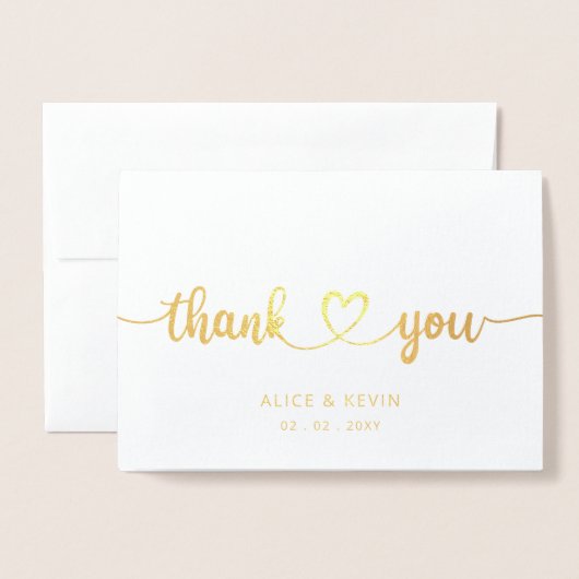 シンプルScript手書き写結婚真ありがとう 箔カード (封筒付き正面)