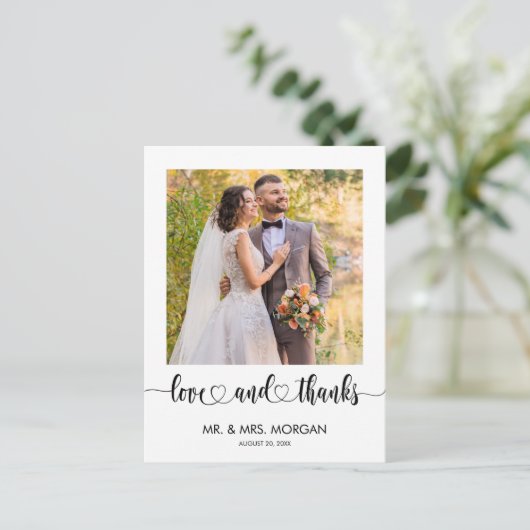 シンプルScript文字と写真 |さん結婚ありがとう ポストカード (スタンド正面)