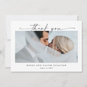 シンプルScript横向き1フォト結婚ズ サンキューカード (正面)