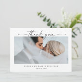 シンプルScript横向き1フォト結婚ズ サンキューカード (スタンド正面)