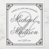 シンプルScript白黒応援結婚 ワインラベル (シングルラベル)