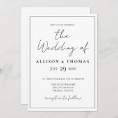 シンプルScript白黒結婚式招待状 招待状 (正面/裏面)