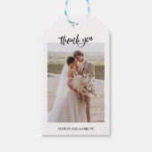 シンプルScript結婚の写真サンキューギフトラベル ギフトタグ (正面)