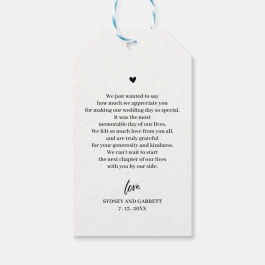 シンプルScript結婚の写真サンキューギフトラベル ギフトタグ (裏面)