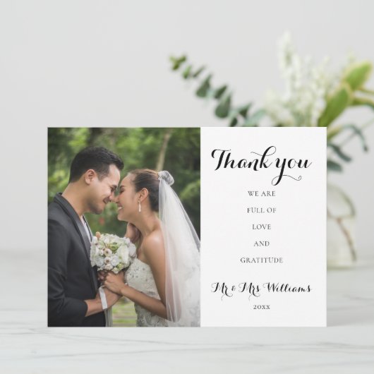 シンプルScript結婚の写真 サンキューカード (スタンド正面)