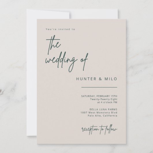 シンプルScript結婚式招待状告知カード 招待状 (正面)