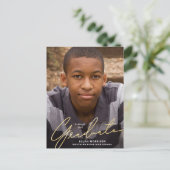 シンプルScript金ゴールドオーバーレイ写真卒業 ポストカード (スタンド正面)