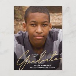 シンプルScript金ゴールドオーバーレイ写真卒業 ポストカード