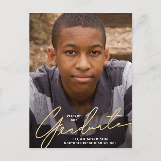 シンプルScript金ゴールドオーバーレイ写真卒業 ポストカード (正面)