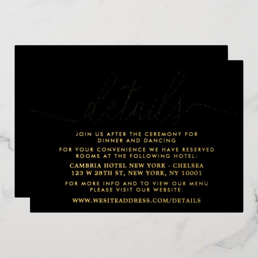 シンプルScript – ホイ実在ル – の結婚詳細・カード 箔招待状 (正面/裏面)