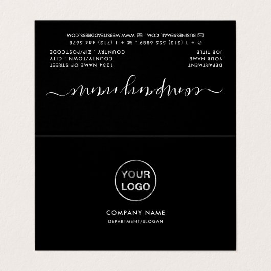 シンプルScript – ロゴ、白黒ダブルロイヤリティ 名刺 (外部フラット)