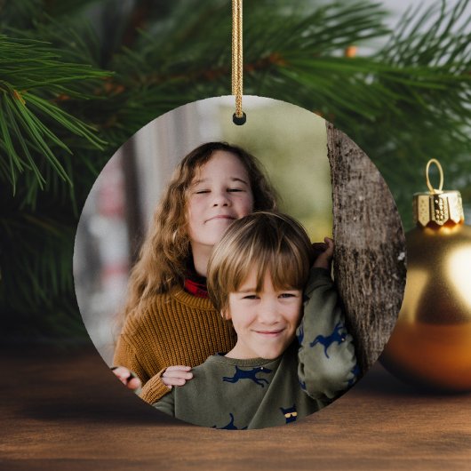 シンプルScript 2フォトクリスマスホリデー セラミックオーナメント